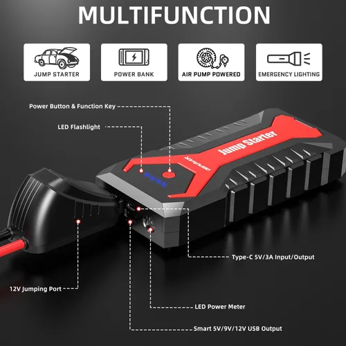 Vista 6 de DBPOWER Arrancador portátil para coche de 5000A/80.66Wh, para motores de hasta 8.0 L gasolina y 6.5 L diesel, arrancador de batería de iones