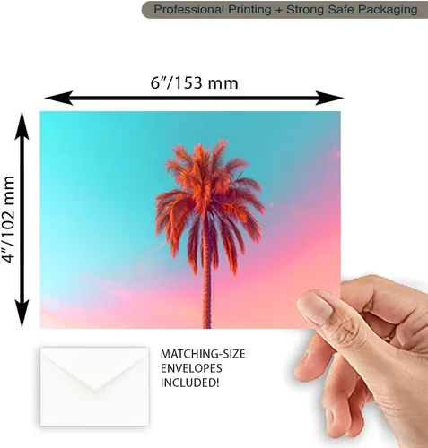 Vista 3 de Wright Home & Gift Neon Palm Tree Sunset All-Occasion Blank Note Greeting Cards 12 Pack Assortment Bulk Variety Set + 12 Envelopes (4x6)