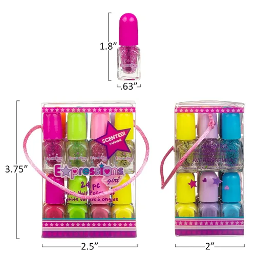 Vista 3 de Paquete económico de 24 esmaltes de uñas perfumados, tonos brillantes y brillantes, colores seguros Non-Toxic Water-Based Manicure & Pedicure Kit