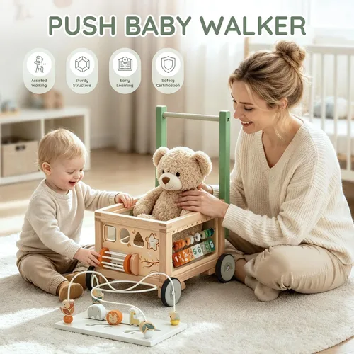 Vista 6 de Joyreal Wooden Baby Walker - 9-in-1 Push Walker with Activity Cube