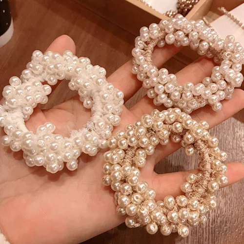 Vista 8 de Brinie Lazos para el cabello con perlas negras, coleteros elásticos de cristal para el cabello, accesorios para el cabello de perlas para mujeres