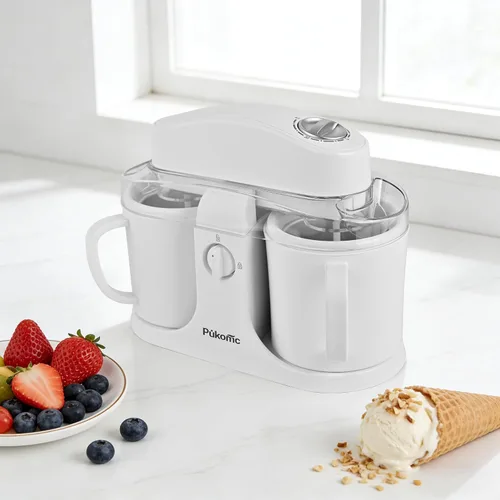 Vista 7 de Pukomc Máquina para hacer helados para uso doméstico, con dos cuencos de helado, operación simple y fácil de limpiar, color blanco