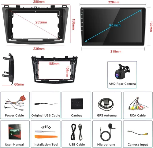 Vista 8 de Radio estéreo de coche para Mazda 3 2009 2010 2011 2012 2013, Android 15 2G+64G Carplay inalámbrico Android Auto, 9 pulgadas pantalla táctil coche