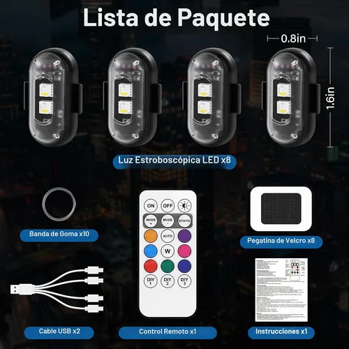 Vista 7 de Luces LED inalámbricas para coche 8 piezas con control remoto, luces LED estroboscópicas inalámbricas 8 colores con carga USB, IP65, impermeables