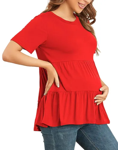 Vista 3 de Xpenyo Blusas de maternidad para mujer, de manga larga, estilo casual, para embarazadas, para otoño, a la moda, cuello redondo, blusas elegantes