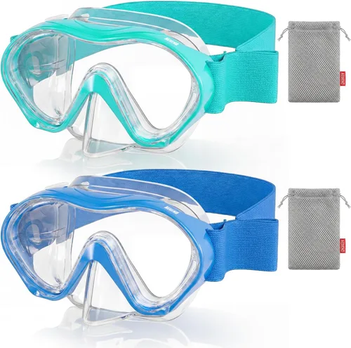 Vista 20 de Aegend Paquete de 2 gafas de natación para niños con cubierta de nariz para niños de 3 a 15 años, correa de tela tejida, antivaho 180° visión clara