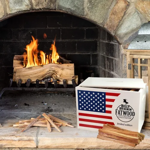 Vista 3 de Juego de caja de regalo de madera de grasa de 10 libras, palos de inicio de fuego en una caja de almacenamiento de la bandera de Estados Unidos