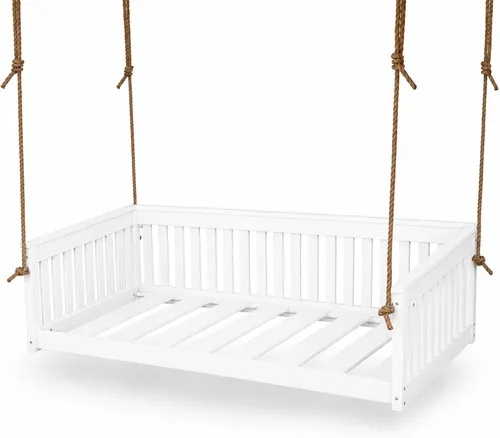 Vista 22 de Amish Twin Poly Lumber Wood Hanging Daybed, Antique Mahogany, USA Made Deep Seating Mission Collection HDPE Poly Lumber Twin Daybed with Rope