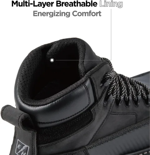 Vista 6 de SUREWAY Botas de trabajo para hombre de 6 pulgadas, impermeables, suaves/compuestas, cuero de caballo loco resistente, con cordones antideslizantes