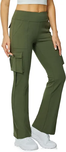 Vista 3 de Leggings acampanados de yoga para mujer, cintura alta, pantalones casuales de yoga, leggings de entrenamiento, con 6 bolsillos, pantalones de yoga