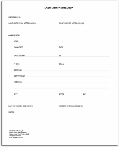 Vista 2 de BookFactory (LRU-168-SRS-A-LKT1) cuaderno color negro de laboratorio, grado profesional, 168 páginas, 8" x 10", a rayas, con tapa cocida dura negra