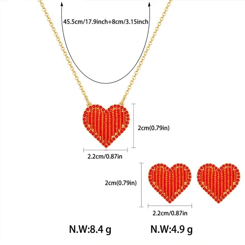 Vista 6 de CLASSYZINT Gold Jewelry Set For Women Black Disc Red And Pearl Heart Charms Pendant Earrings Bracelets Necklaces