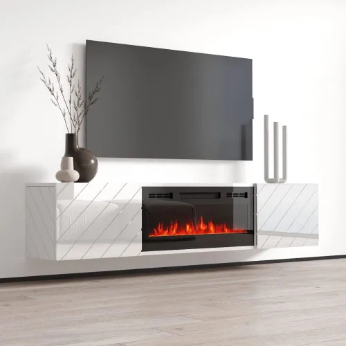 Vista 2 de Meble Furniture Luxe BL-EF - Soporte flotante para TV con chimenea, acabado mate moderno, se adapta a televisores de hasta 80 pulgadas, 59.1