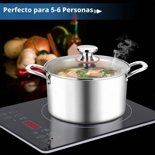Vista 6 de E-far Olla de 6 Cuartos, Olla de Cocina de Acero Inoxidable de Tres Capas con Tapa de Vidrio y Asas Remachadas, Olla de Metal para Pasta y Sopa