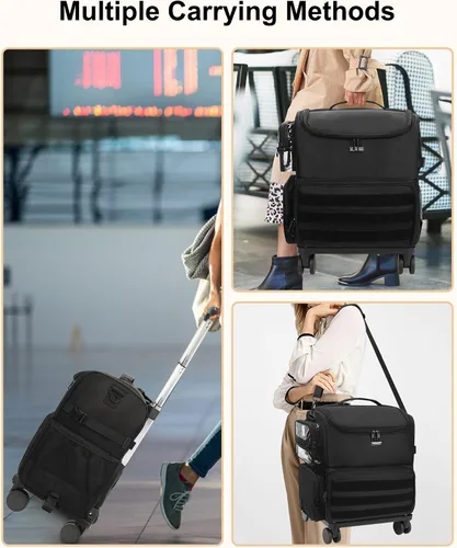 Vista 6 de Relavel Estuche de tren de maquillaje rodante, estuche de cosmetología sobre ruedas con 4 bolsas transparentes, bolsas profesionales para Negro