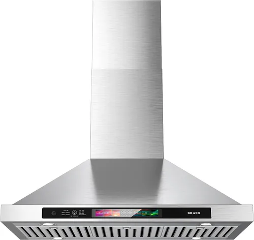Vista 11 de BRANO Campana extractora de 30 pulgadas montada en la pared 900 CFM con control por voz/gestos/tacto, campana extractora de cocina de acero