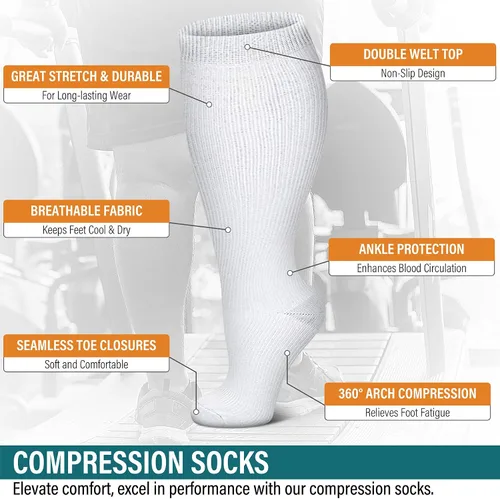 Vista 5 de FEYHAY Calcetines de compresión de cobre de talla grande (3 pares) de circulación de 20-30 mmHg es el mejor atlético y diario para hombres y mujeres