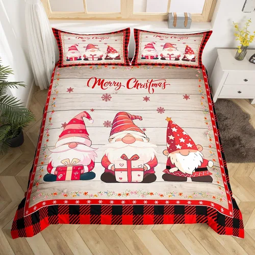 Vista 33 de Juego de funda de edredón con diseño de ciervo de cabaña, tamaño twin, juego de ropa de cama rústica de tablón de madera de árbol de Navidad