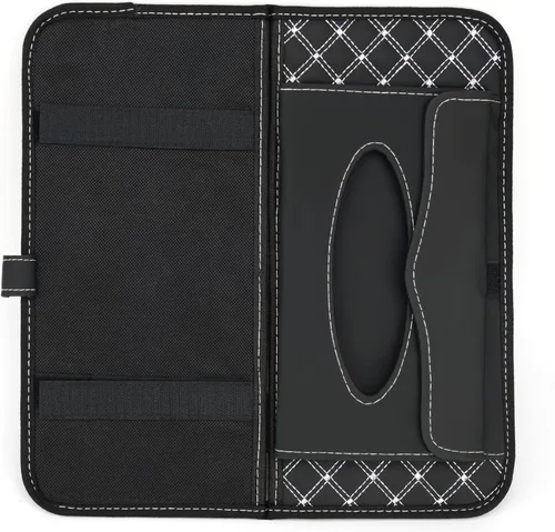 Vista 7 de Organizador para parabrisas de coche Aturmon, estuche de almacenamiento para 14 CD, negro, tela no tejida y cuero PU, plegable, 12.5 x 6.1 x 0.4