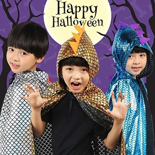 Vista 7 de Capa de dinosaurio para niños y niñas, capa con capucha de dragón, disfraz de Halloween, Navidad, disfraces de cosplay