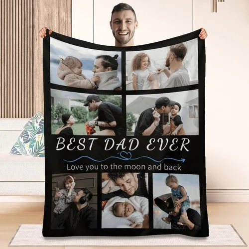 Vista 20 de Manta personalizada para el mejor papá, regalos personalizados para hombres, mantas personalizadas con fotos, texto para papá, marido, familia