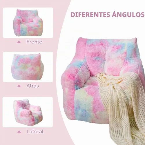 Vista 7 de Silla Puf con Relleno, Cómodas Sillas Puf de Piel Sintética para Adolescentes, Adultos, Dormitorio, Sala de Estar, Lectura - Arcoíris Colorido