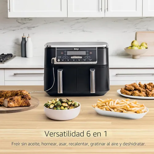 Vista 3 de Ninja Foodi - Freidora de aire, 10 cuartos de galón DualZone Smart XL 10QT con termómetro NEGRO