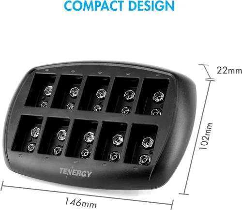 Vista 8 de Tenergy Baterías 9V 600mAh 10PCS Li-ion 9 voltios baterías recargables con 10 ranuras Li-ion 9V cargador de batería para alarma de humo/detector