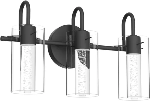 Vista 9 de Aipsun Lámparas de baño, luces negras de tocador con cristal de burbujas, 3 luces LED modernas, accesorios de iluminación de pared de baño sobre