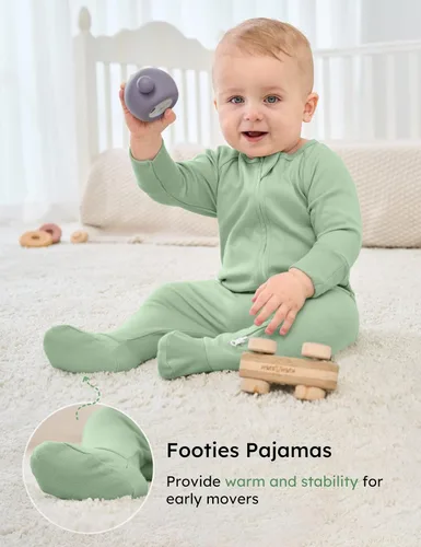 Vista 5 de Yoofoss Pijama para bebé 100% algodón orgánico para recién nacido, 0-3, 3-6, 6-9 meses, ropa de 3 piezas con pies