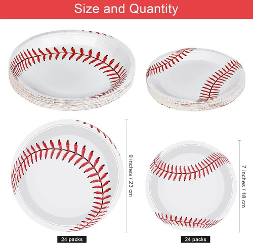 Vista 2 de ADXCO Paquete de 48 platos de béisbol de 9 pulgadas y 7 pulgadas, platos redondos de papel de béisbol para decoración de fiestas de cumpleaños