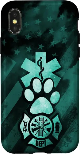 Vista 5 de Funda americana para iPhone 13 EMT EMS Firefighter Dog Paw Turquoise Fire Rescue