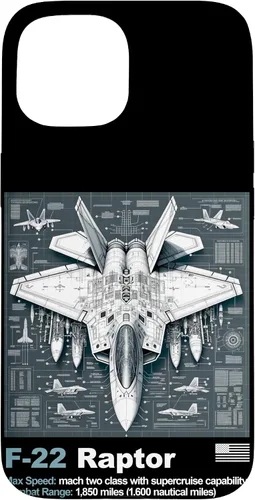 Vista 6 de F22 Raptor Fighter Jet Blueprint - Funda para iPhone 16, diseño técnico y especificaciones