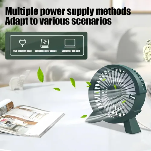Vista 5 de Ventilador de escritorio USB portátil, mini ventilador de 4 aspas con motor ultra silencioso de 1.5 W, brisa natural para viajes de oficina en casa