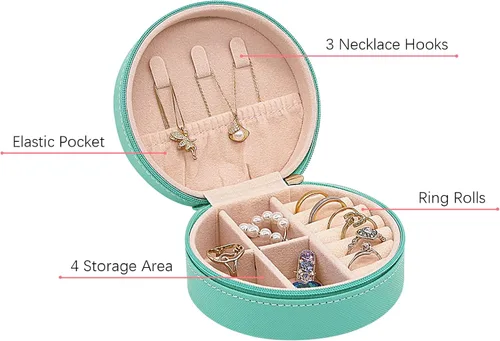 Vista 3 de Joyero de viaje, mini organizador portátil con cremallera, de piel sintética sintética, pequeñas cajas de almacenamiento para anillos, aretes