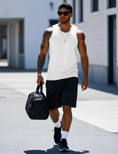Vista 4 de MAGCOMSEN Mens Workout Tank Tops Muscle Athletic Gym Cotton Undershirt Sleeveless Shirts