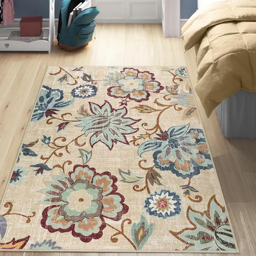 Vista 49 de Beeiva Alfombras florales de entrada, lavables para interiores, ultra fina, de 2 x 3 pies, antideslizante, para cocina, tapete de cachemira suave
