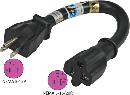 Vista 3 de Conntek Adaptador de coleta extra resistente P515520 NEMA 5-15P a 5-15/20R, certificado UL