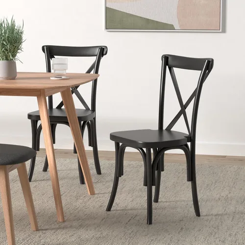 Vista 2 de Flash Furniture Silla X-Back, paquete de 2, resina, negra Hand Stained Finish