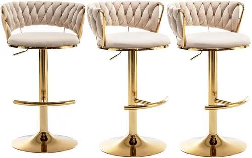 Vista 29 de Canxkun Gold - Juego de 2 taburetes de bar, sillas de bar de altura de mostrador con respaldo bajo, taburetes de bar de altura ajustable de Beige