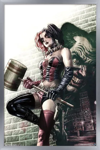 Vista 11 de Trends International DC Comics - Póster de pared de Harley Quinn, 14.725 x 22.375 pulgadas, versión enmarcada de madera de granero