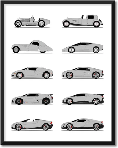 Vista 18 de Custom Car Posters Handmade Poster compatible with Bugatti Generations and Print of Best of Bugatti
