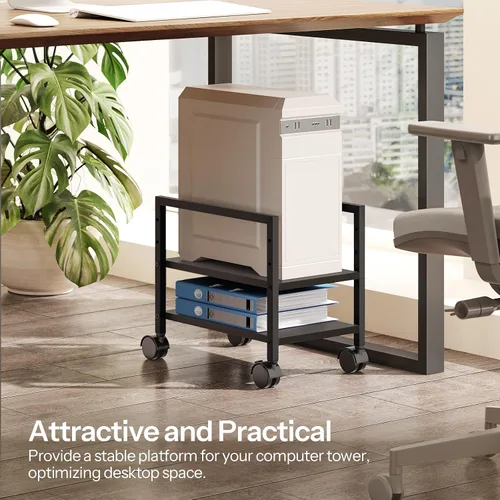 Vista 2 de HOOBRO Soporte para PC, soporte de torre de PC de 2 niveles que se adapta a la mayoría de torres de computadora, soporte de CPU para piso, altura