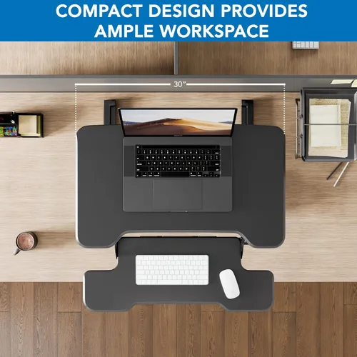 Vista 4 de Mount-It! Convertidor de escritorio de pie ajustable en altura, elevador compacto de escritorio de mesa de 30 pulgadas de ancho con resorte de gas