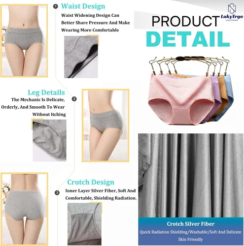 Vista 3 de Ropa interior para mujer con bloqueo EMF, de cintura media, antiradiación, escudo faraday, bragas elásticas de fibra plateada
