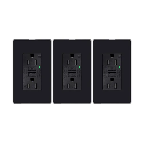 Vista 66 de Greencycle Toma GFCI de 15 amperios con puertos USB C y USB A, 1 unidad de toma eléctrica GFCI de prueba automática con USB, con indicador LED