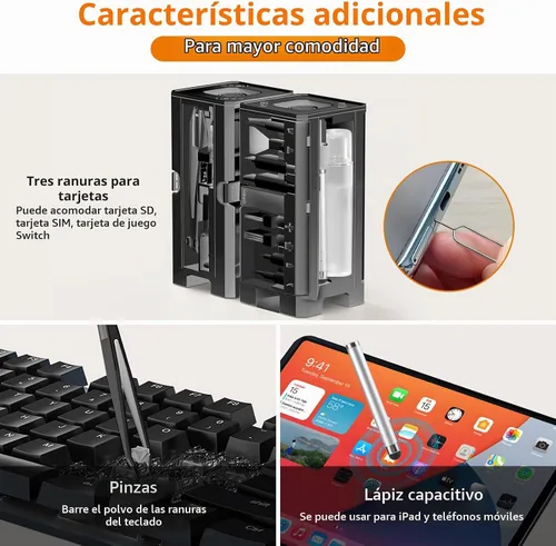Vista 4 de Kit de limpieza de teléfono celular, kit de limpieza para iPhone para puerto de carga, kit de limpieza de teclado para Airpods/Android/USB