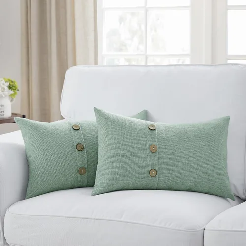 Vista 27 de Meekio Juego de 2 Fundas de Almohada Verde Aqua de 16 x 16 Fundas de Almohada de Lino con Botones de Coco Decoración de Granja Regalos