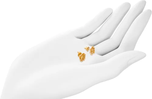 Vista 3 de Aretes de oro amarillo macizo de 14 quilates con diseño de flor de rosa, estilo hecho a mano, 38 pulgadas con poste y parte trasera de fricción