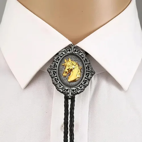 Vista 57 de Jeilwiy Corbata de bolo para hombre, corbata de vaquero occidental, collar de corbata de bolo dorado, corbata de cuero, corbata de Halloween